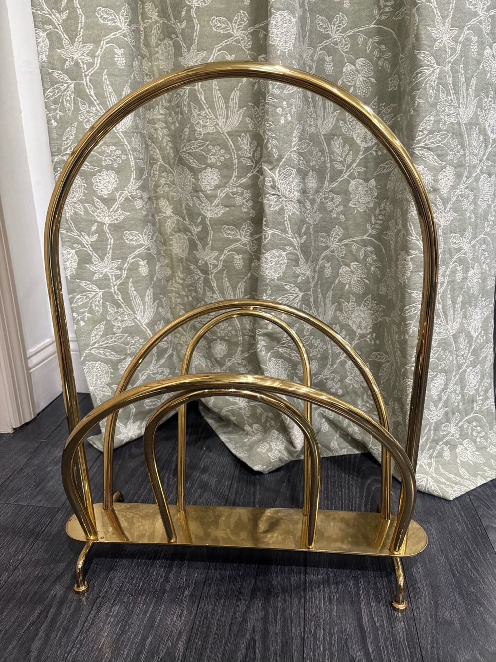 Mid century modern gold brass metal arched magazine holder